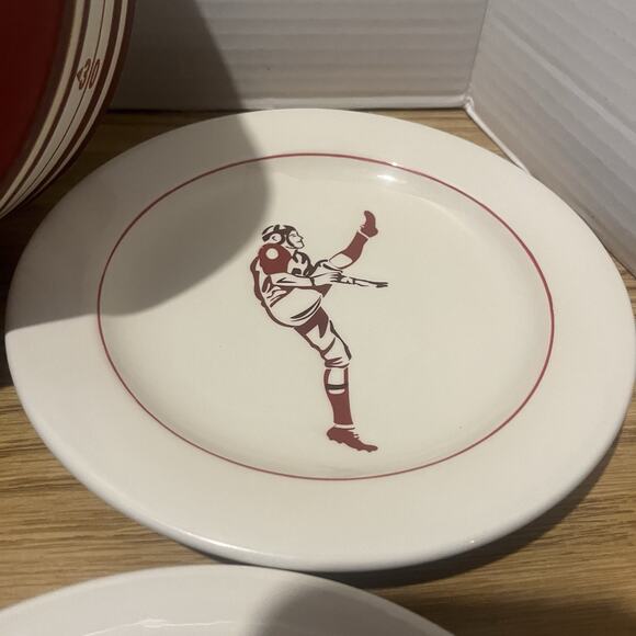 Williams-Sonoma Vintage Football Snack Dessert Salad 7-1/8” Plates Set of 4 - Picture 4 of 9